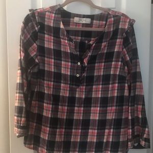 Plaid top with ruffle detail